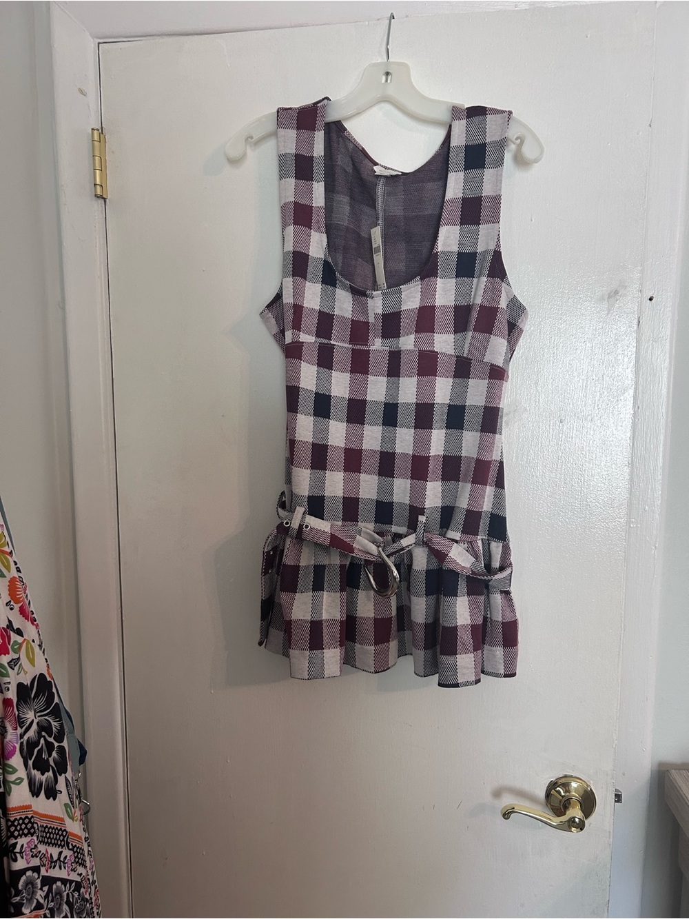 Maeve Plum and Cream Checkered Sleeveless Top